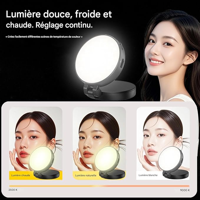 ✨  إضاءة سيلفي 3 في 1 مغناطيسية مع مرآة – صور وفيديوهات أوضح في أي مكان