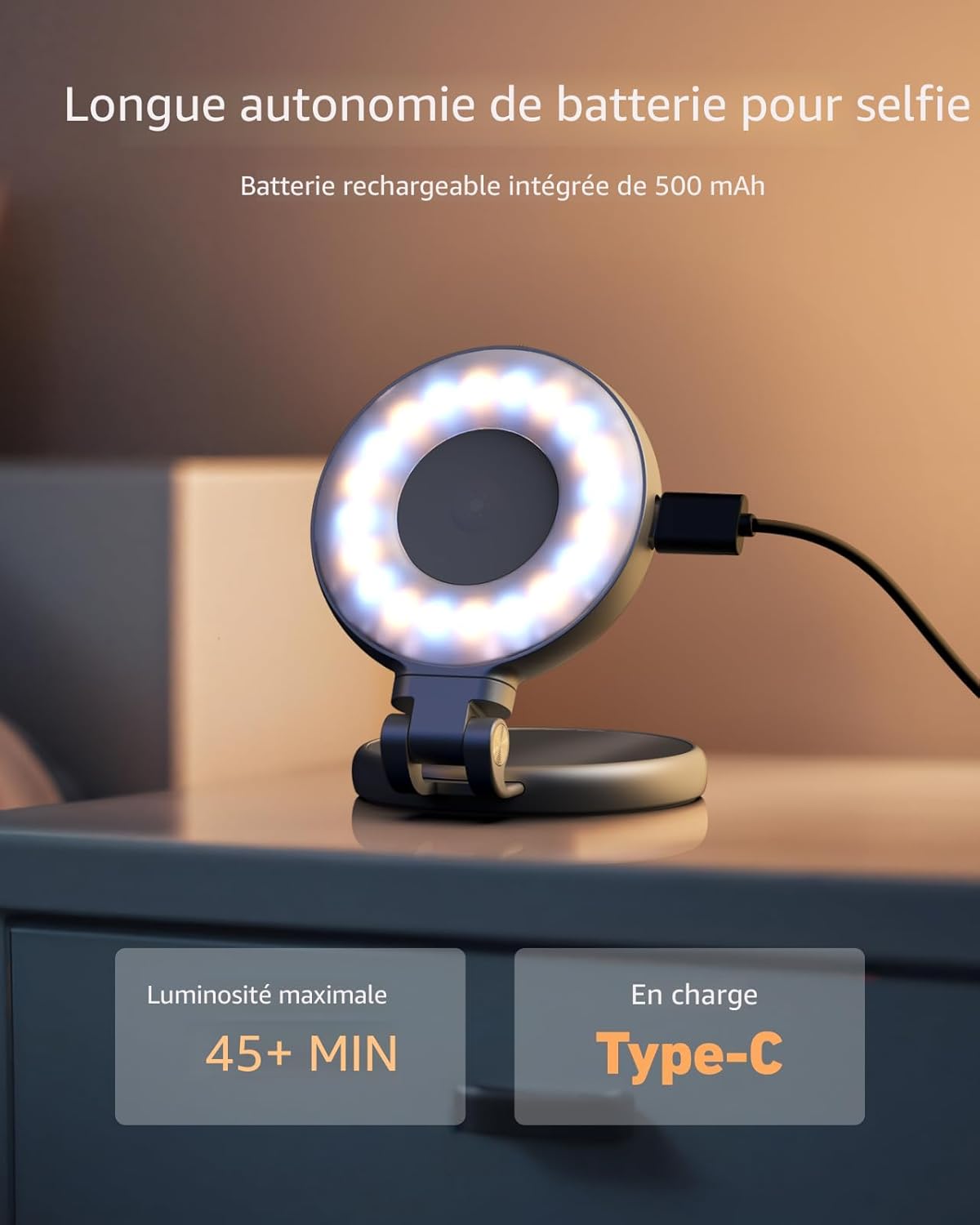 إضاءة سيلفي 3 في 1 مغناطيسية للهواتف – مع مرآة، حلقة LED 360° للتصوير، المكياج والسيلفي ( أسود+ أبيض)